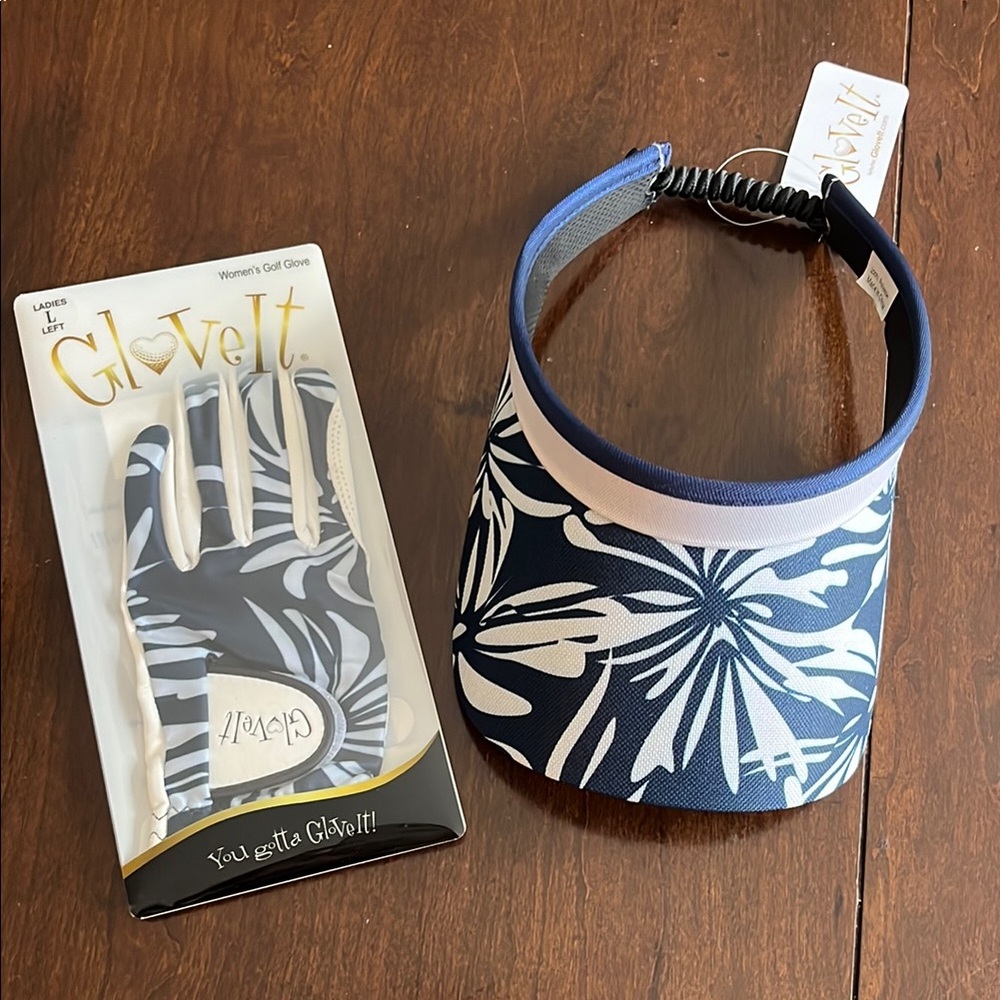 Glove It Blue and White Golf Visor and Glove Set
